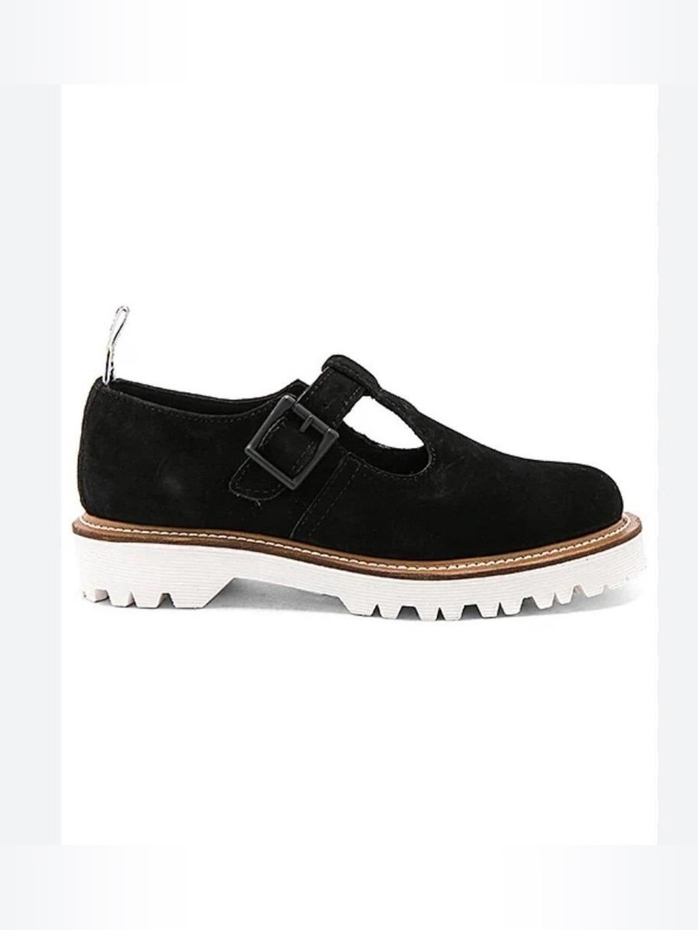 Dr. Martens Black Suede Polley Mary Jane with White Lug Sole